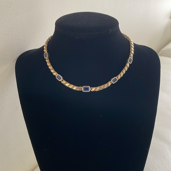 Sterling silver chain choker with sapphire color stones - Picture 4 of 6